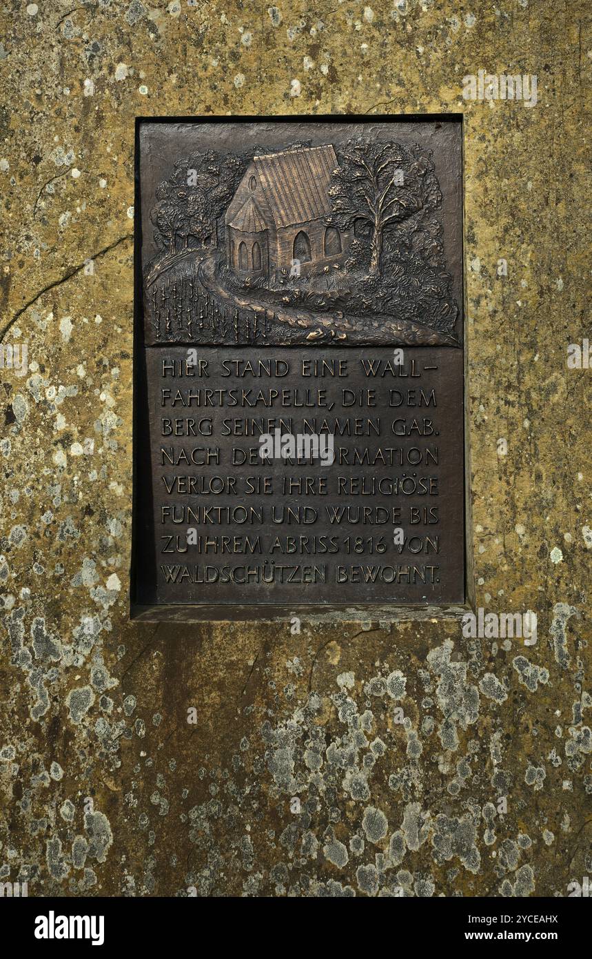 Gedenkstein, Gedenktafel, ehemalige Wallfahrtskapelle Kappelberg, Fellbach, Waiblingen, Baden-Württemberg, Deutschland, Europa Stockfoto