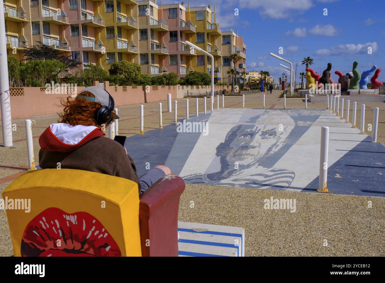 Street Art Museum, Barcares Beach, Plage Barcares, Departement Pyrenees-Orientales Südfrankreich, Frankreich, Europa Stockfoto