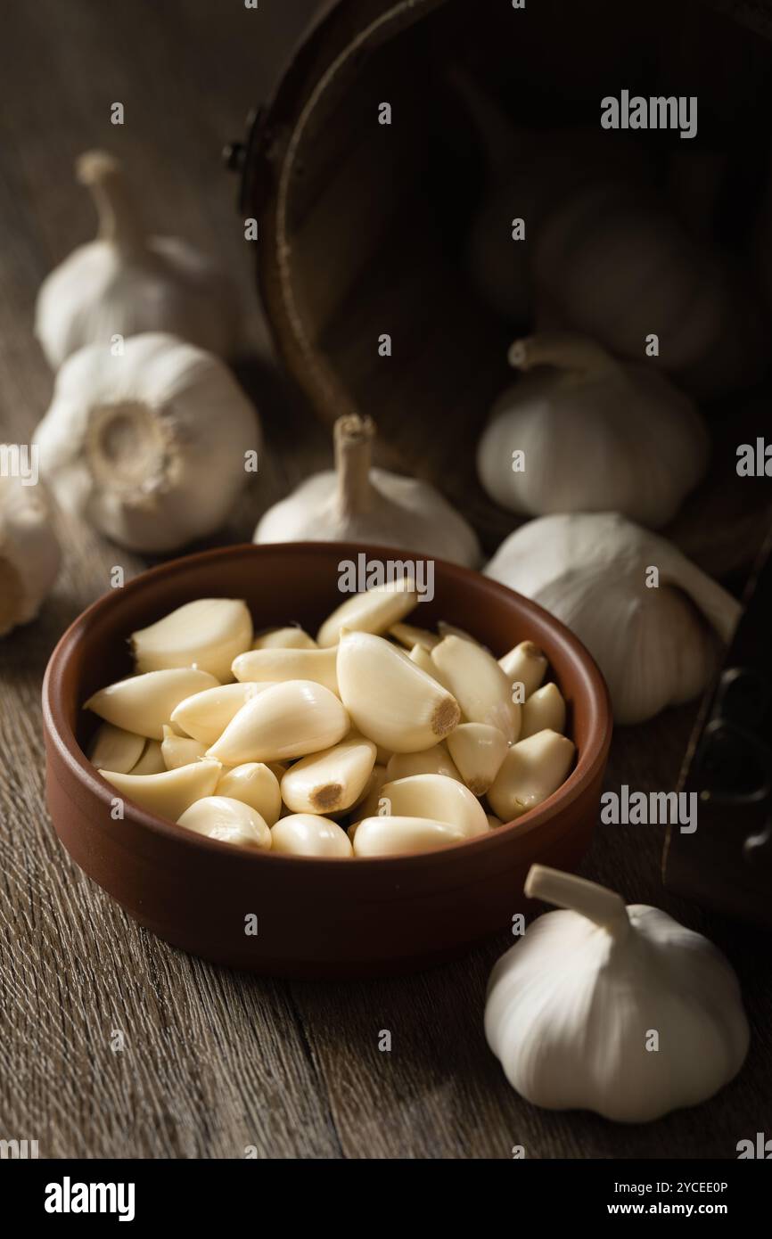 Sonnenlicht auf Knoblauch Stockfoto