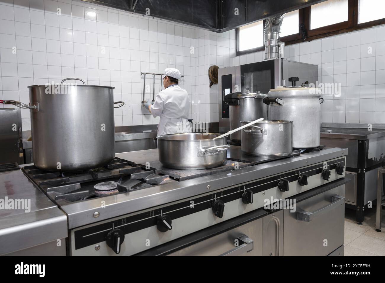 Küchenchefs kochen in der kommerziellen Küche. Grafik Stockfoto