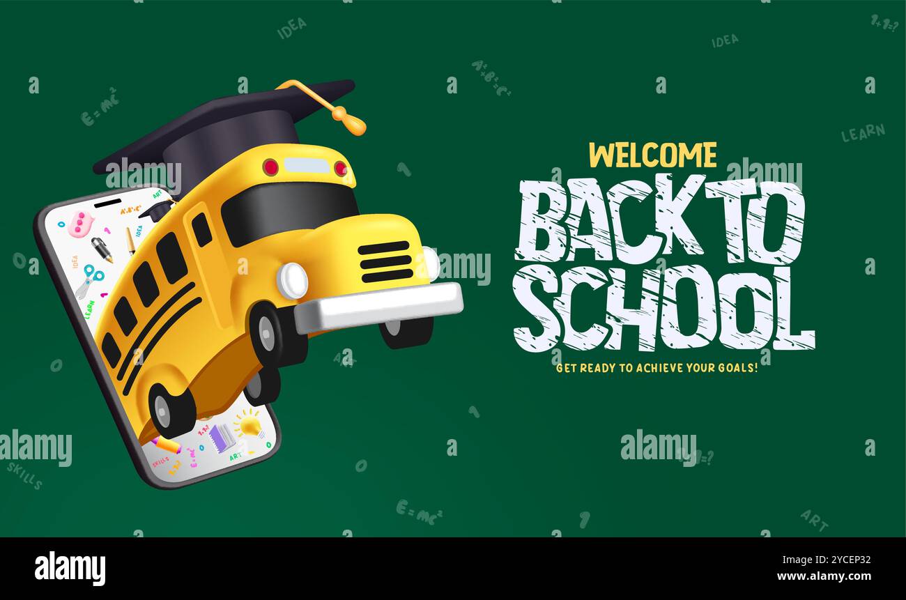 Back-to-School-Text-Vektor-Design. Willkommen zurück zur Schule Text mit Online-Kurs für Mobiltelefone. Vektorillustration Bildungsabstand Stock Vektor