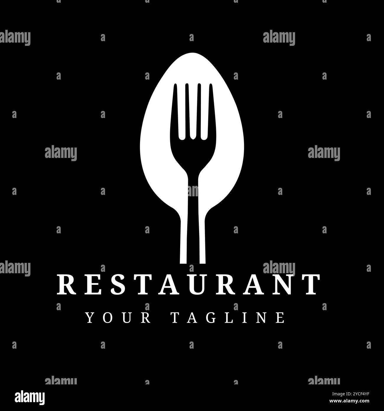 Modernes Restaurant-Logo mit in die Löffelform integriertem Gabeldesign, geeignet für kulinarische Geschäfte, Restaurants, Catering oder andere Gastronomiebetriebe. Stock Vektor