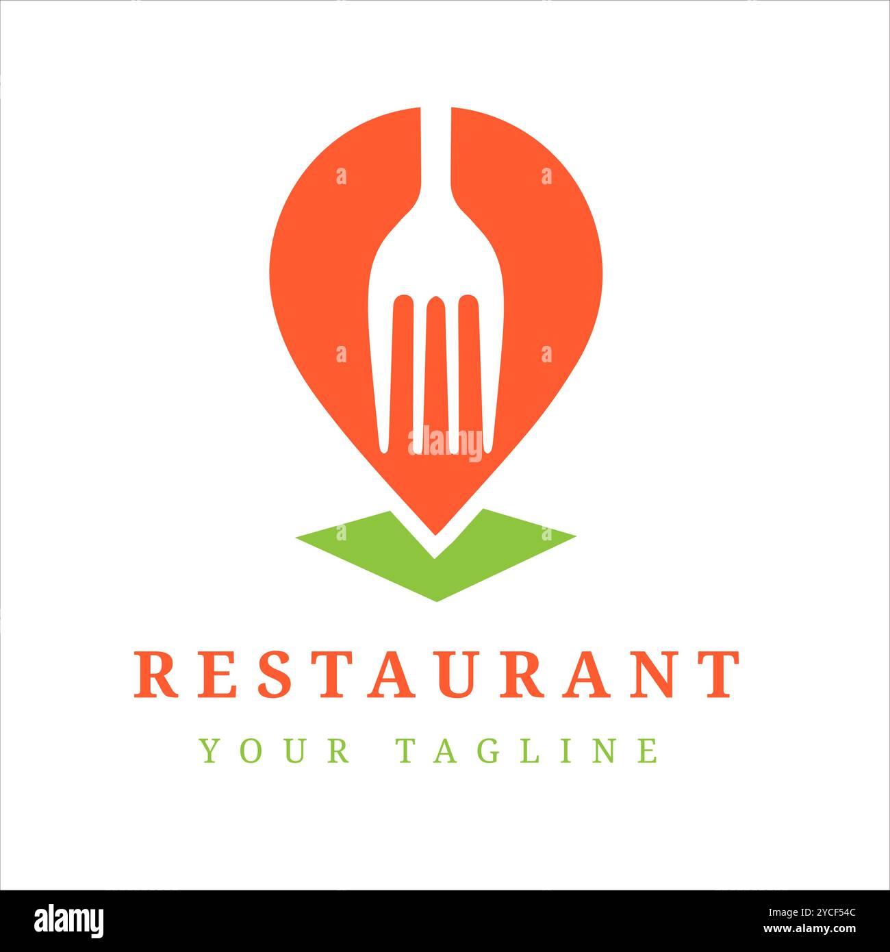 Einzigartiges Restaurant-Logo mit Gabeldesign, integriert in das Symbol für den Standort, geeignet für kulinarische Geschäfte, Food-App oder moderne Restaurants. Stock Vektor