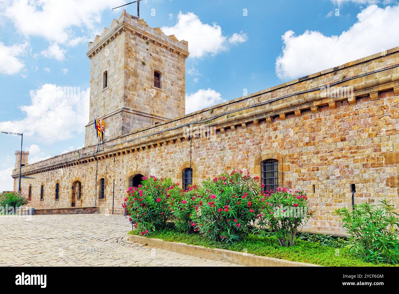 Blick auf Castillo de Montjuic Berg Montjuic in Barcelona, Spanien Stockfoto