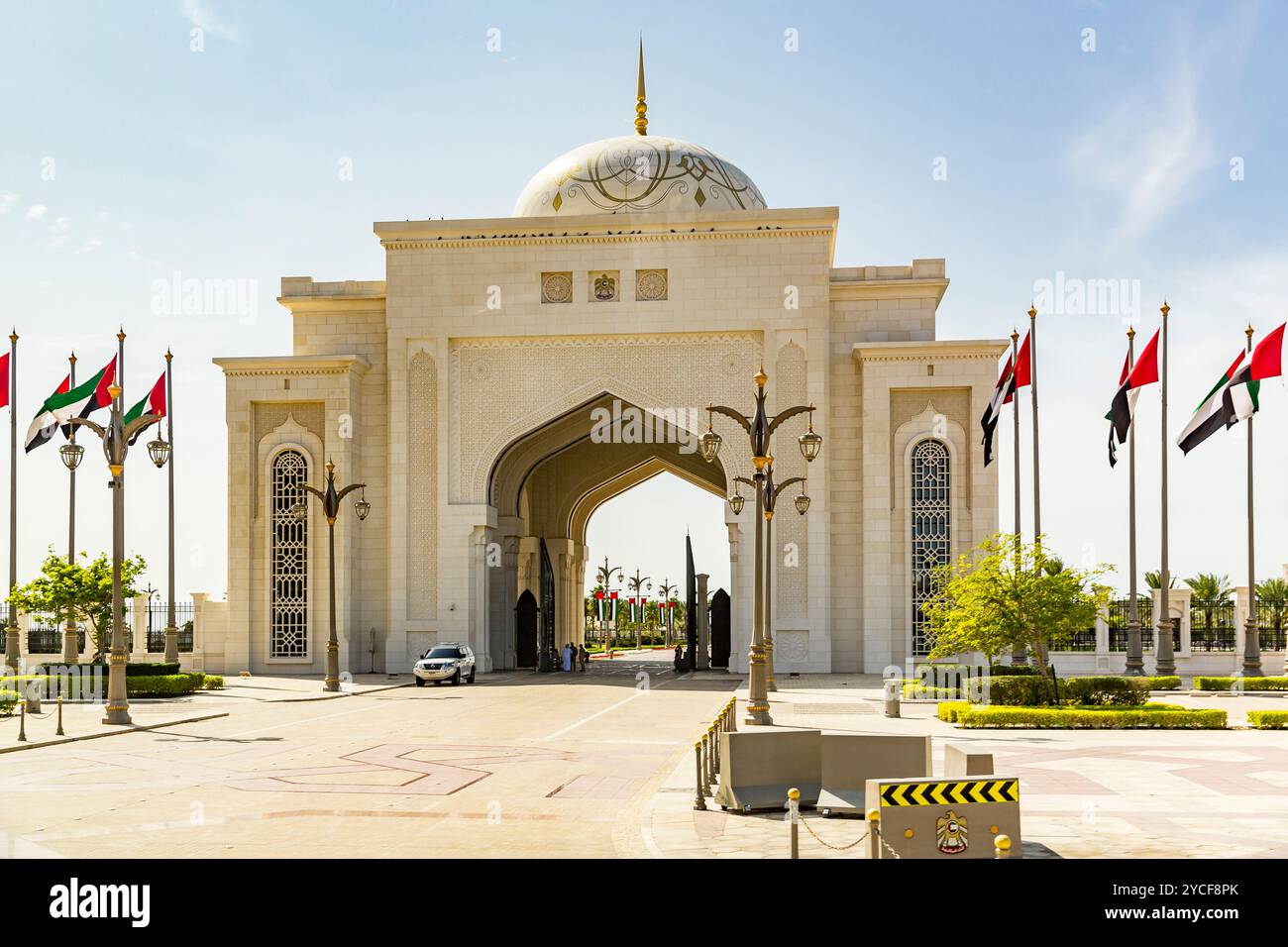 Eingang, Präsidentenpalast, Qasr Al Watan, Abu Dhabi, Vereinigte Arabische Emirate, Asien Stockfoto