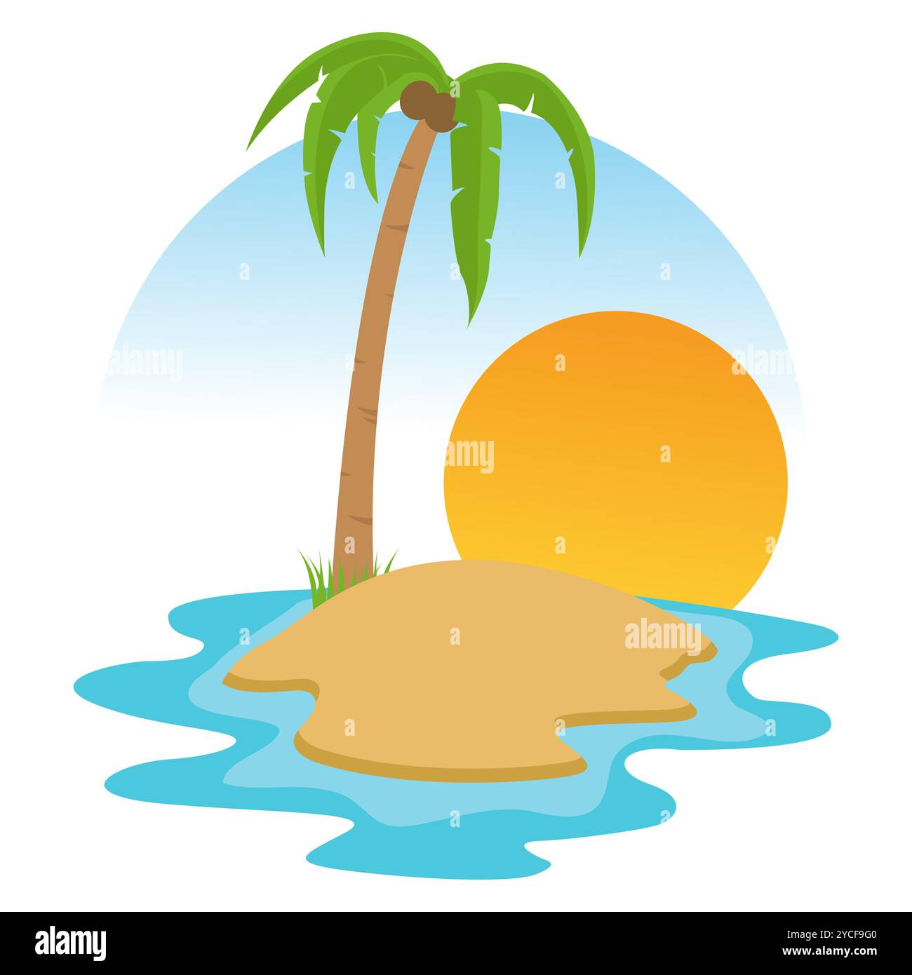 Illustration Vektor Strand Landschaft mit Palme und Sonnenuntergang Hintergrund Stockfoto