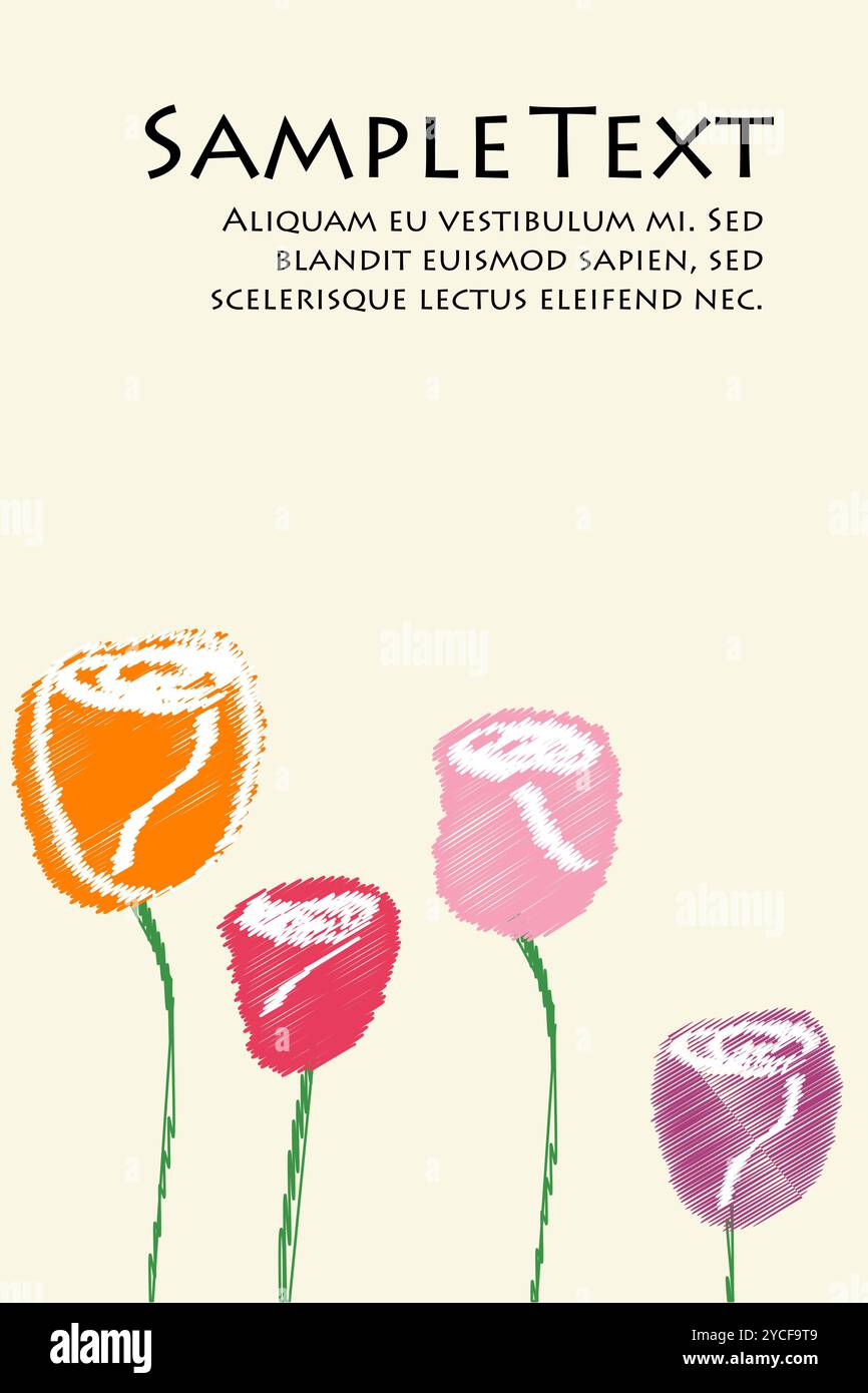 Illustration der bunten Vektor Rosen mit Beispieltext Stockfoto
