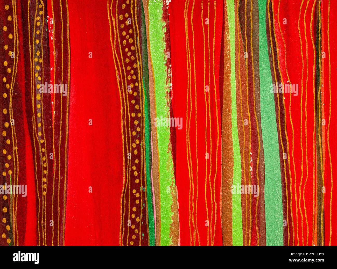 Aquarell von Heidrun Füssenhäuser, Weihnachtsmotiv in Rot, Streifen, Linien, Punkte Stockfoto