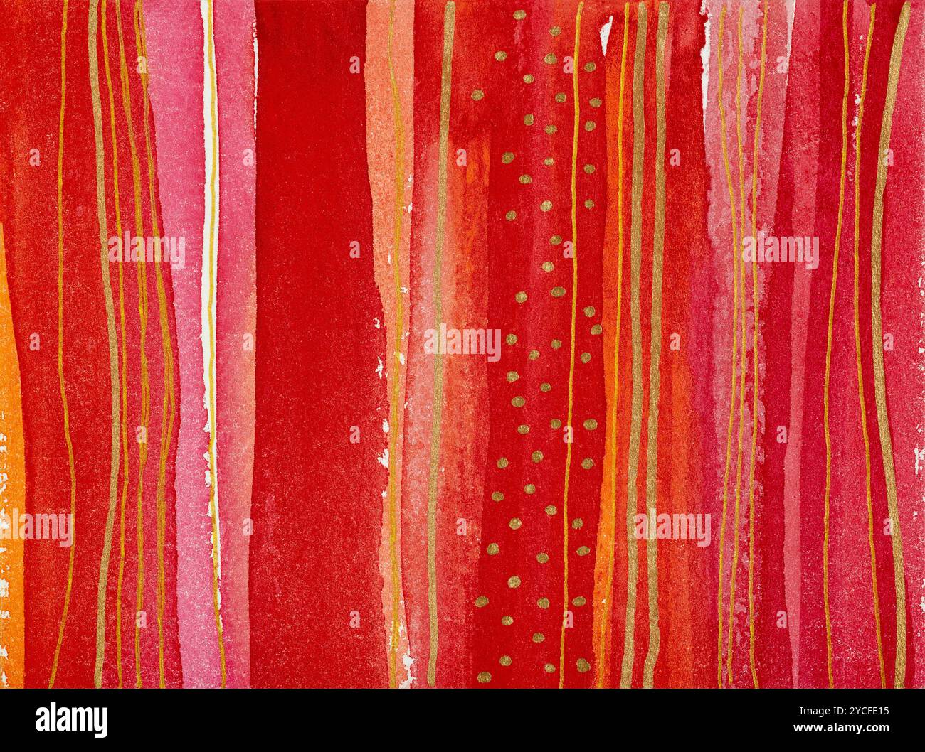 Aquarell von Heidrun Füssenhäuser: Weihnachtsmotiv in Rot, Gold, Streifen, Linien, Punkte Stockfoto