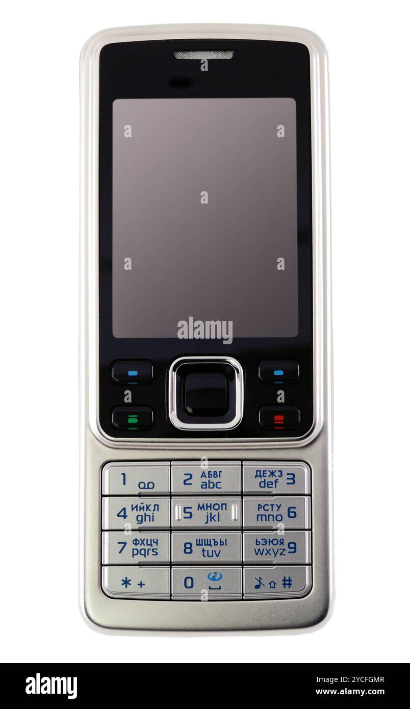 Klassisches, modernes Mobiltelefon. Isoliert mit Beschneidungspfad Stockfoto