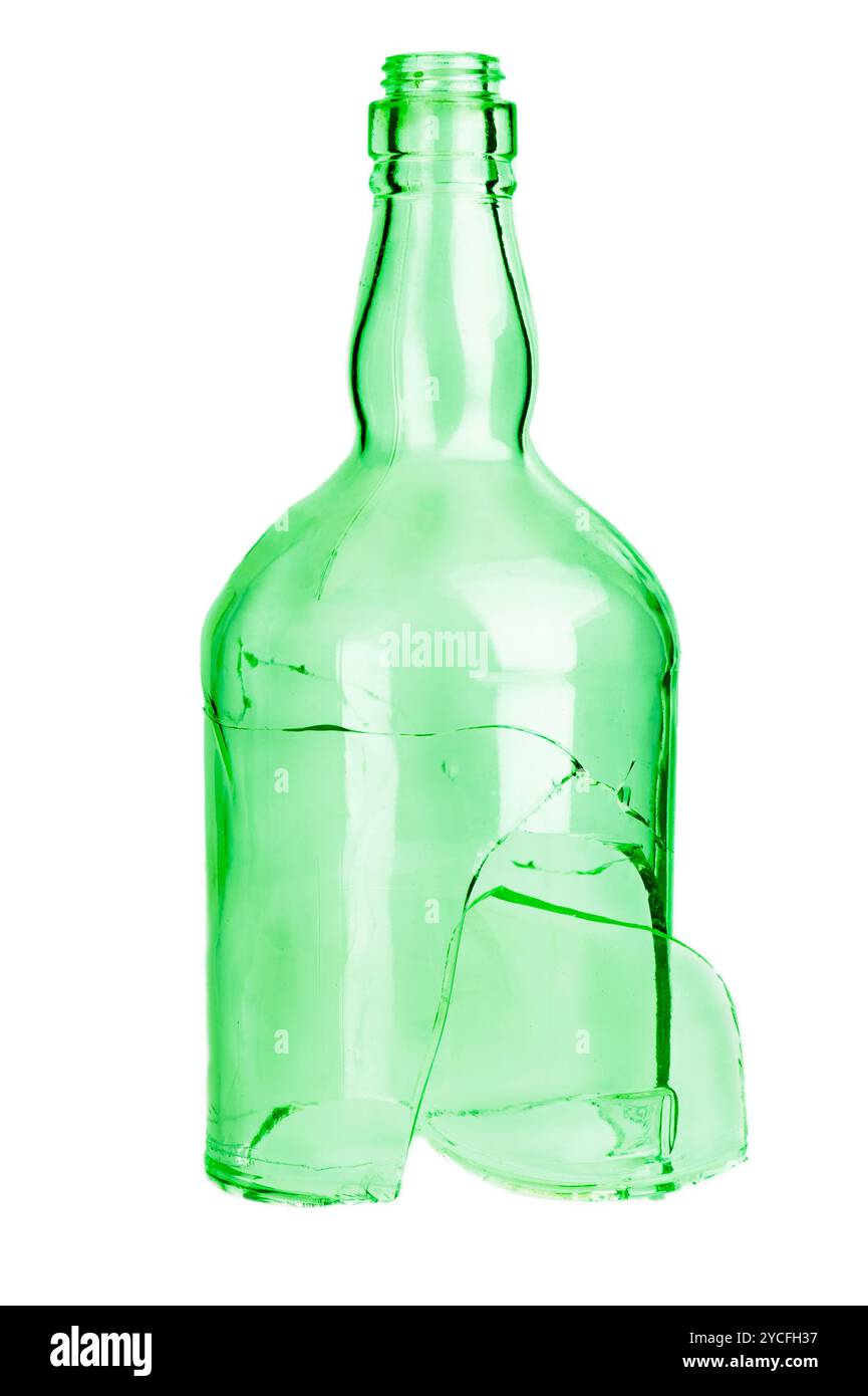 Gebrochene grüne Flasche Stockfoto