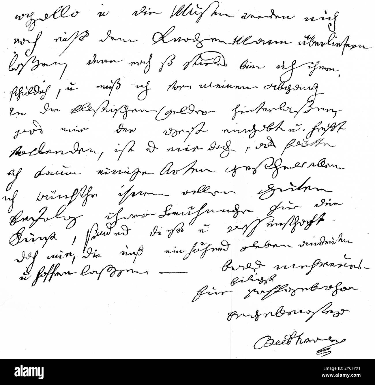 Seite zwei eines Briefes von Beethoven an seinen Musikredakteur Schott in Mainz, 1824, Geschichte der deutschen Musik, historische Illustration 1892 Stockfoto