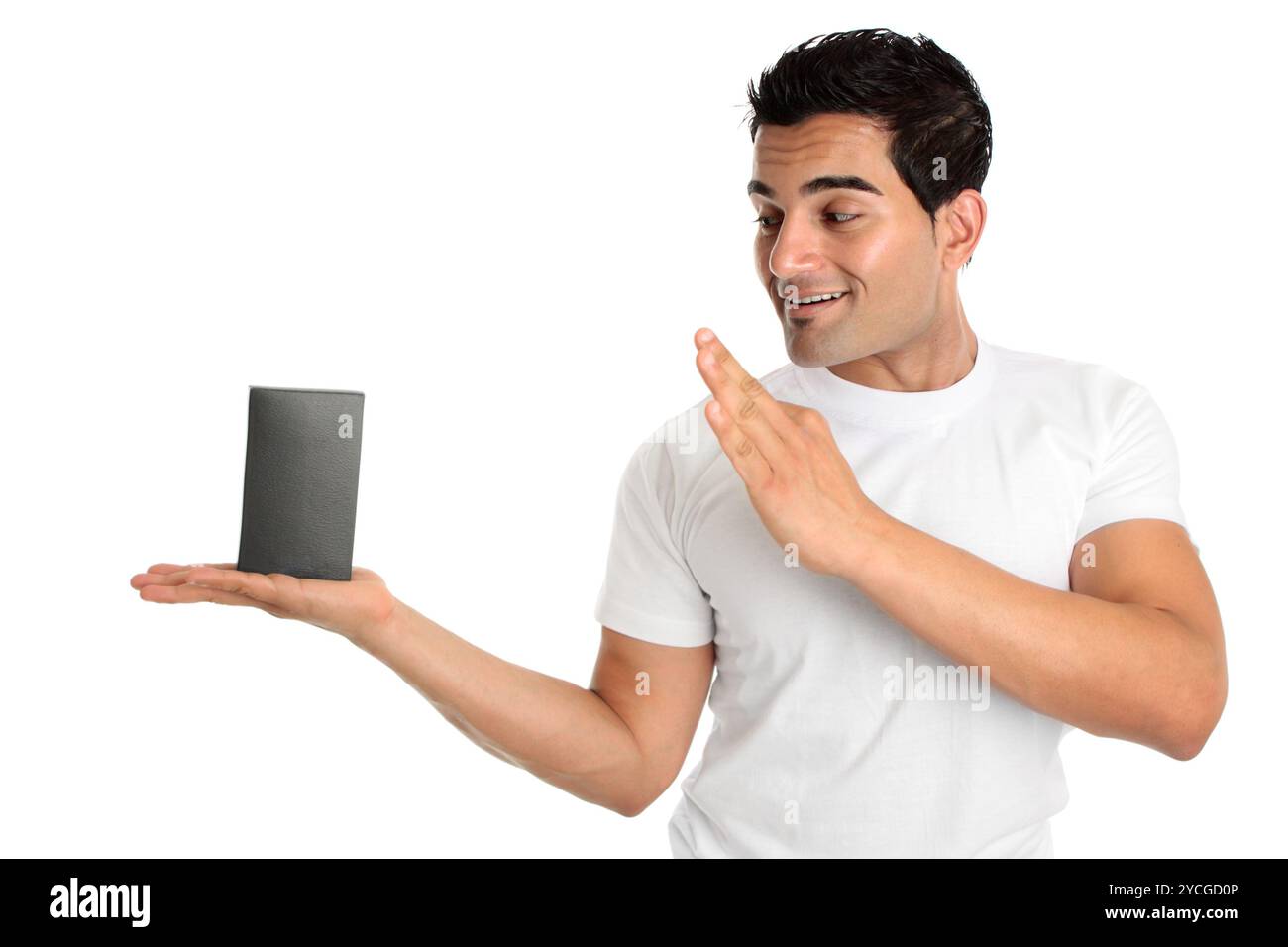 Mann, die Werbung für Ihr Produkts Stockfoto