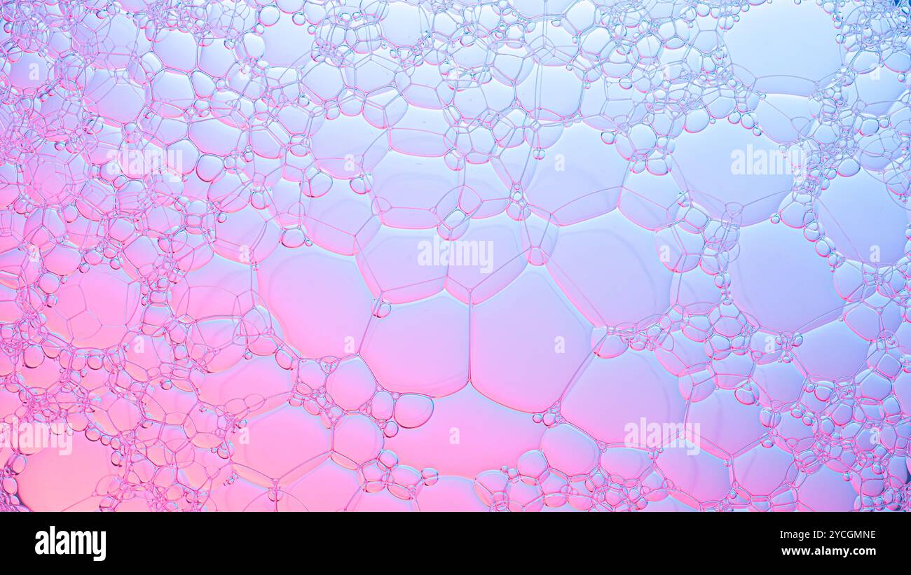 Eine Vielzahl von bunten Blasen schweben anmutig und bilden ein kompliziertes abstraktes Design für Wissenschaft Medizin Chemie Hintergrund Stockfoto