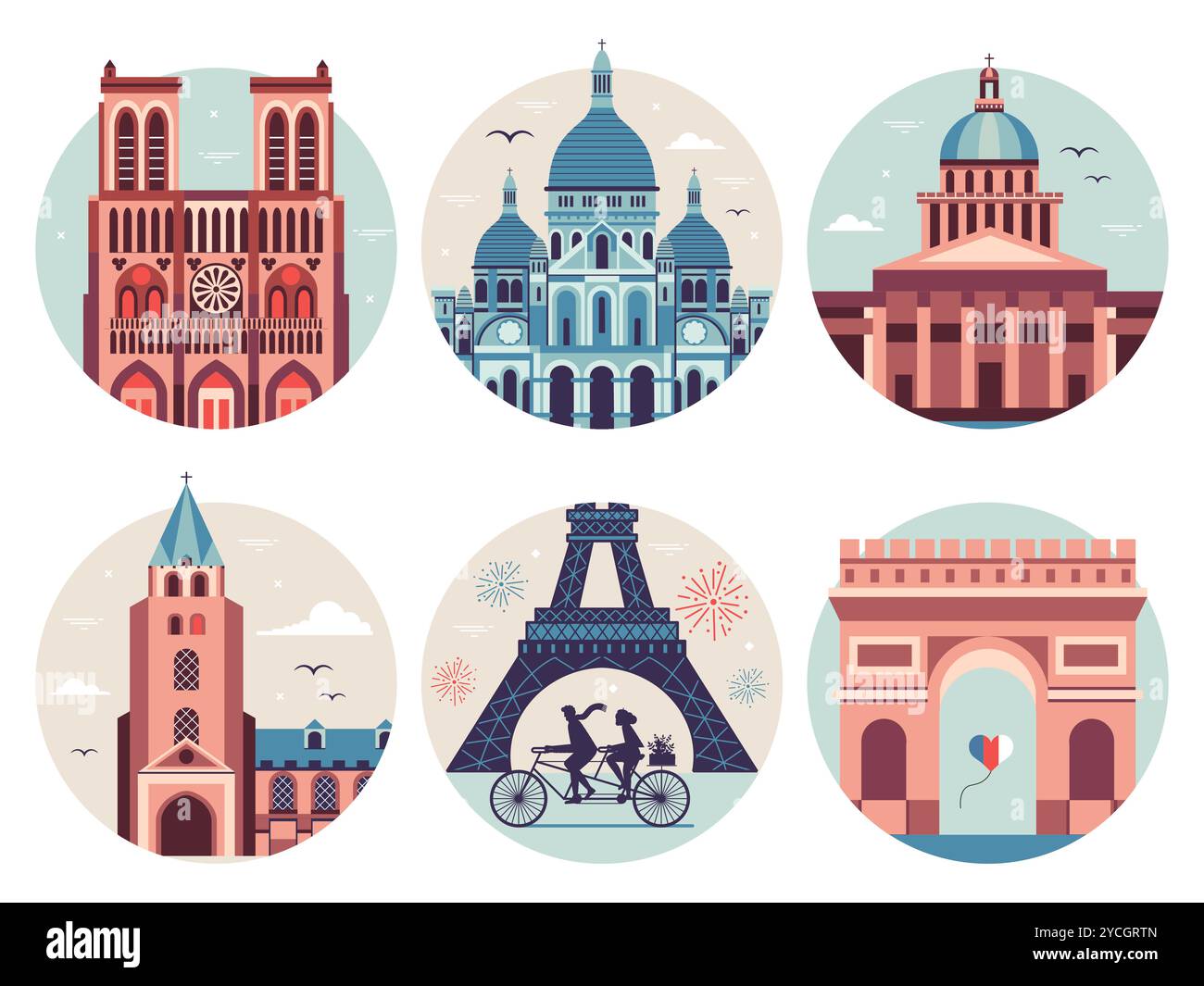 Paris Denkmäler und Wahrzeichen Reisesymbole Stock Vektor