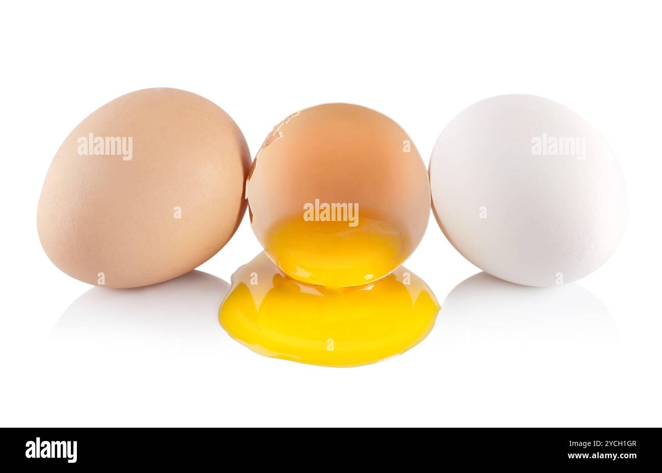 Eier und gelbes Eigelb Stockfoto