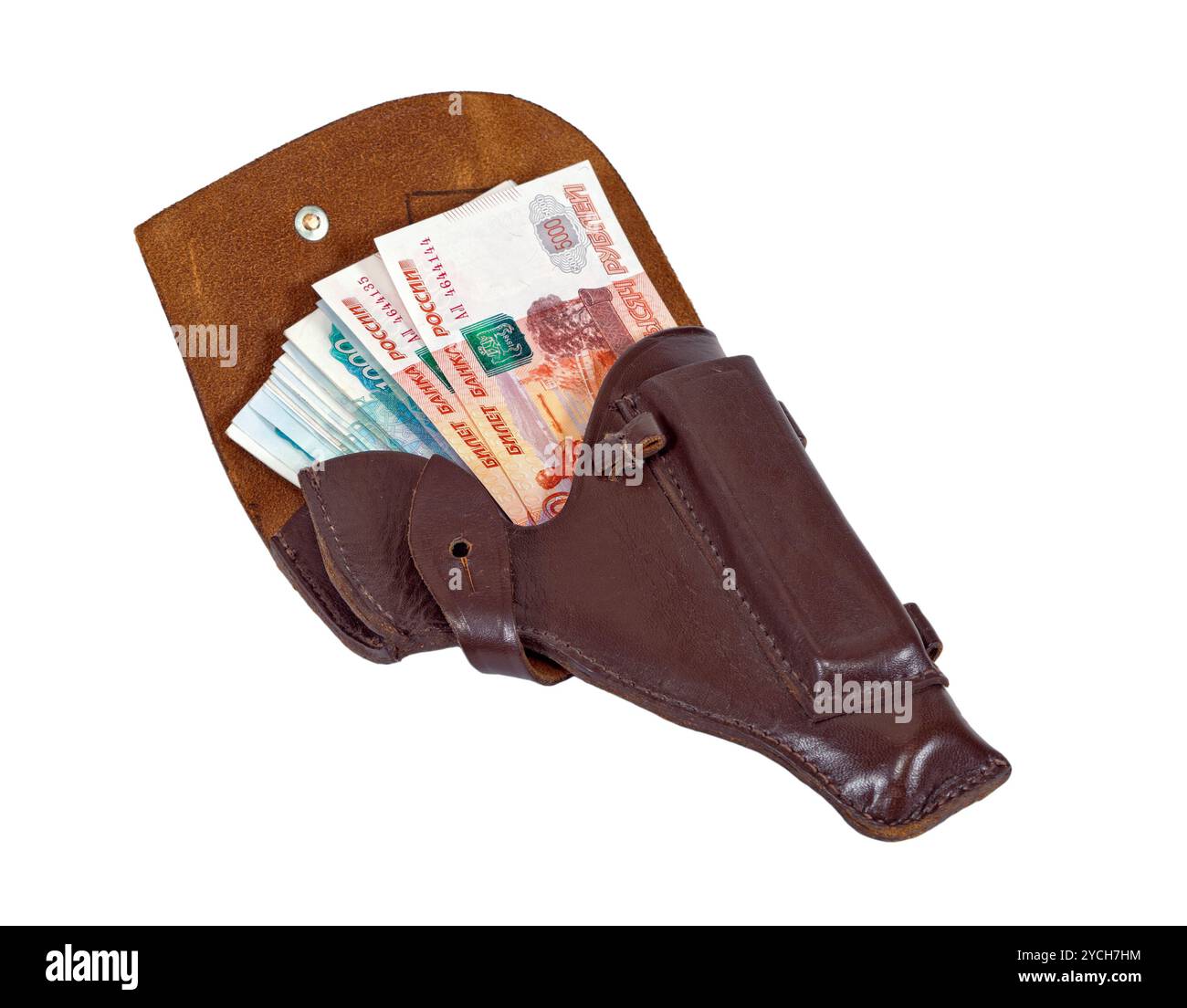 Geld in die braune Leder-holster Stockfoto