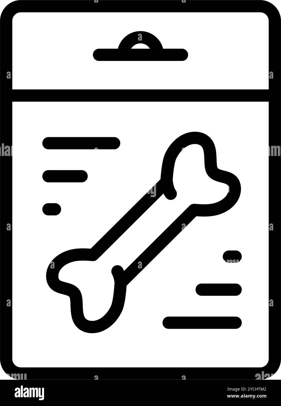 Symbol für die Produktlinie der Futtermittelpackung. Beutel mit Hundefutter. Piktogramm isoliert auf weißem Hintergrund. Stock Vektor