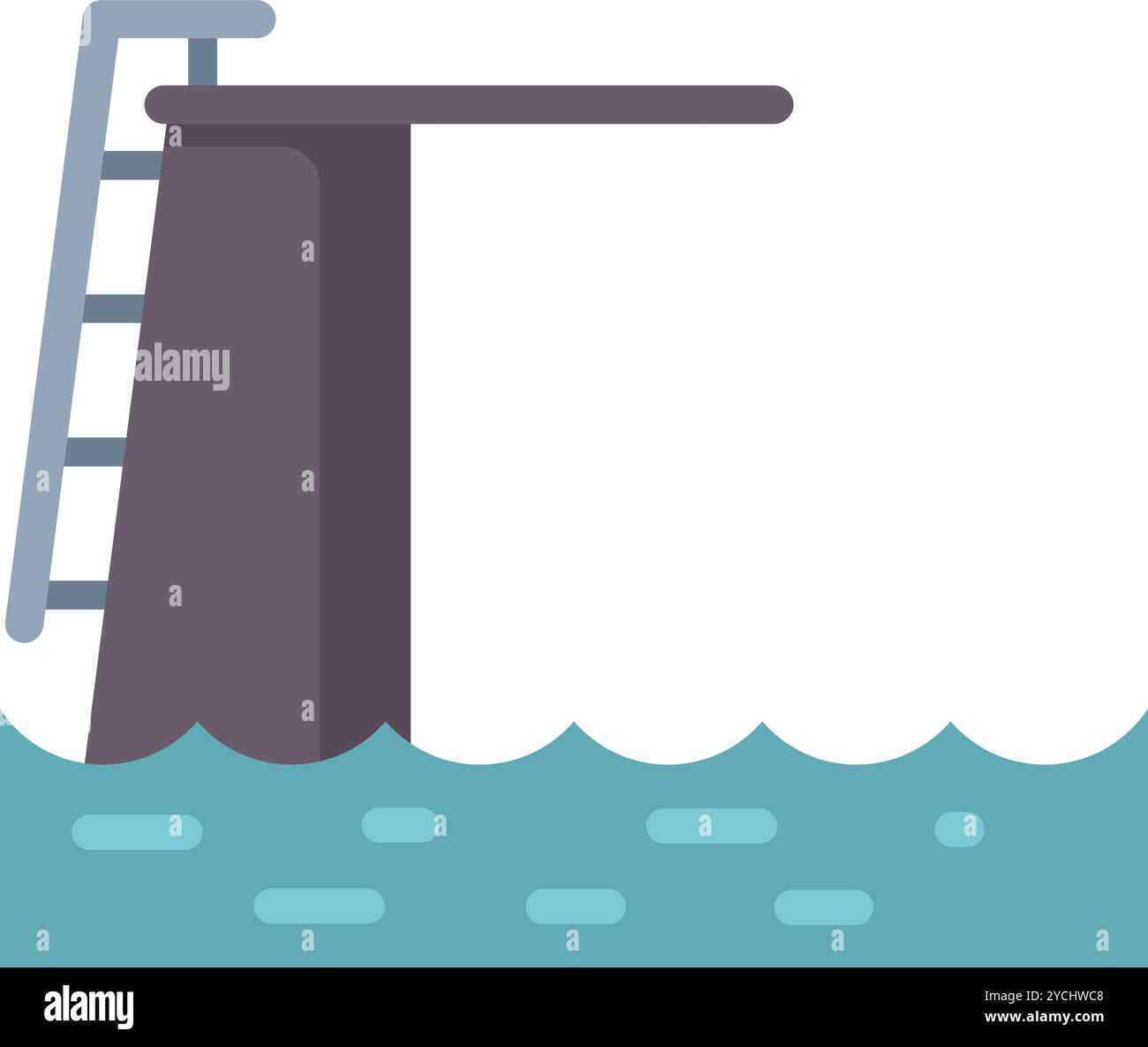 Minimalistische Illustration mit einem Sprungbrett, das sich über einem Gewässer erhebt, symbolisiert Erholung und Sommerspaß Stock Vektor