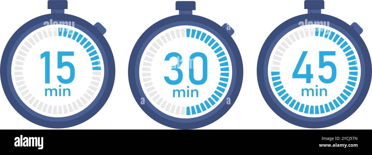 15 30 45 Minuten, eine halbe Stunde, Stoppuhr, Uhr Stock Vektor