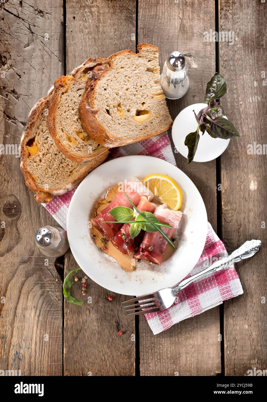 Speck Brötchen mit Brot Stockfoto
