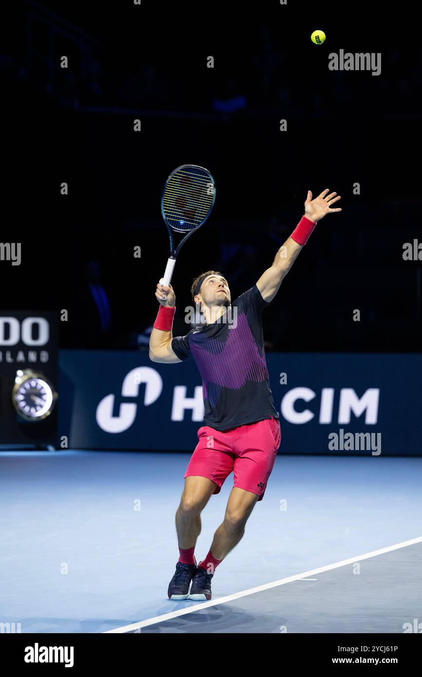 St. Jakobshalle, Basel, Schweiz. Oktober 2024. ATP 500 Swiss Indoors Basel Tennis, Tag 3; Casper Ruud (NOR) im Kampf gegen Roberto Bautista Agut (ESP) in der ersten Runde Credit: Action Plus Sports/Alamy Live News Stockfoto