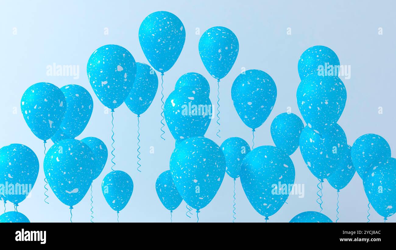 Blaue Ballons auf schwarzem Hintergrund Stockfoto