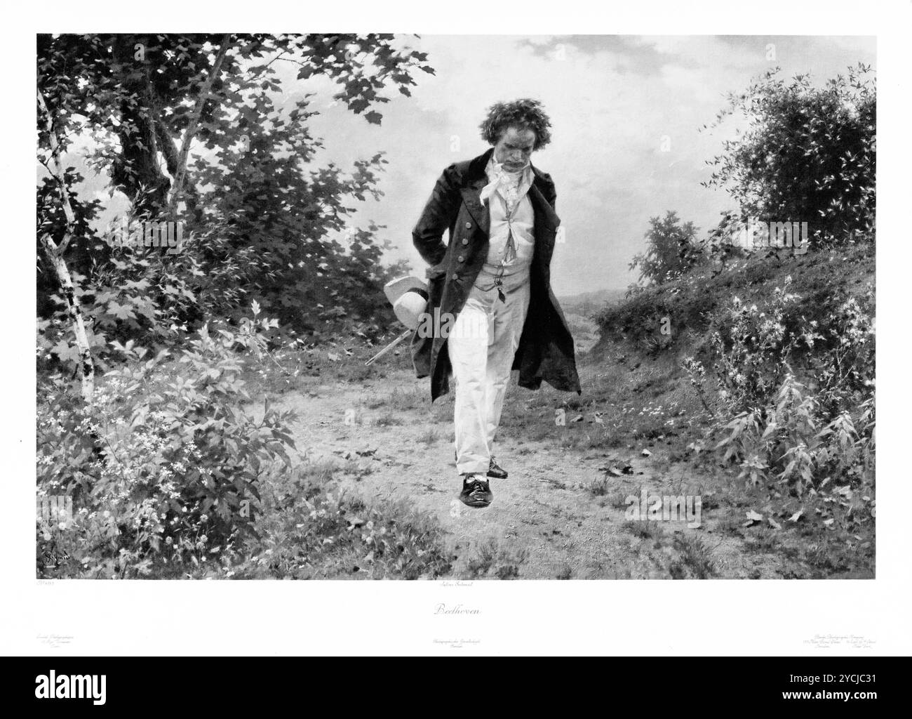 Klassischer Komponist Ludwig van Beethoven - Beethovens Spaziergang in der Natur. Illustration von Julius Schmid, Druck, um 1910 Stockfoto Klassischer Komponist Ludwig van Beethoven - Beethovens Spaziergang in der Natur. Illustration von Julius Schmid, Druck, um 1910 Stockfoto