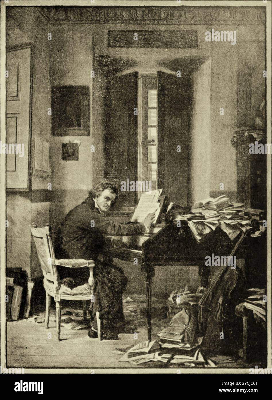 Ludwig van Beethoven in seinem Studium; aus einem Gemälde von Carl Schloesser, 1899 Stockfoto Ludwig van Beethoven in seinem Studium; aus einem Gemälde von Carl Schloesser, 1899 Stockfoto