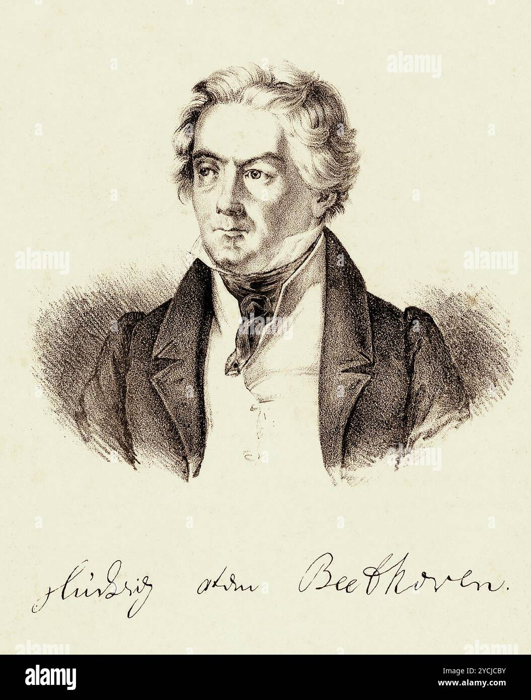 Porträt des Komponisten Ludwig van Beethoven im Mittelalter; Brustlänge, um 1810–1825, anonymer Künstler Stockfoto