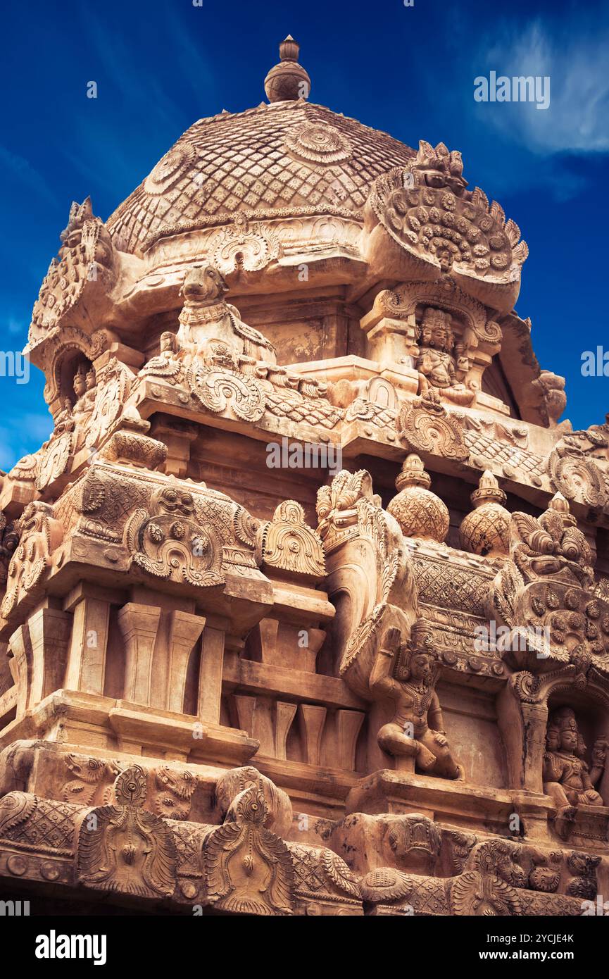 Großartige Architektur des Hindutempels, der Shiva gewidmet ist. Gangaikonda Cholapuram Tempel. Südindien, Tamil Nadu, Thanjavur (Trichy Stockfoto