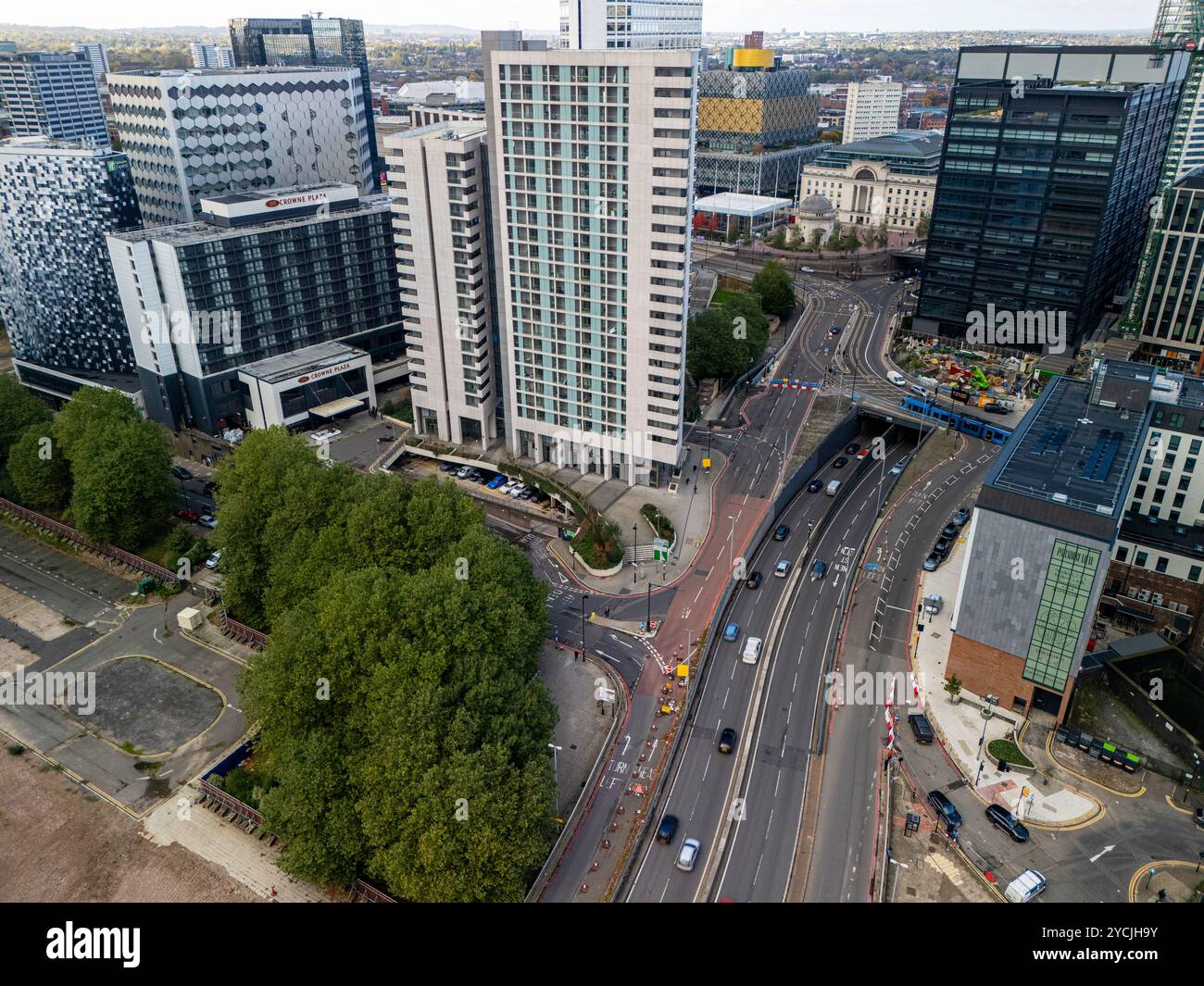 Luftbild über Suffolk Street Queens Way in Birmingham, Großbritannien Stockfoto