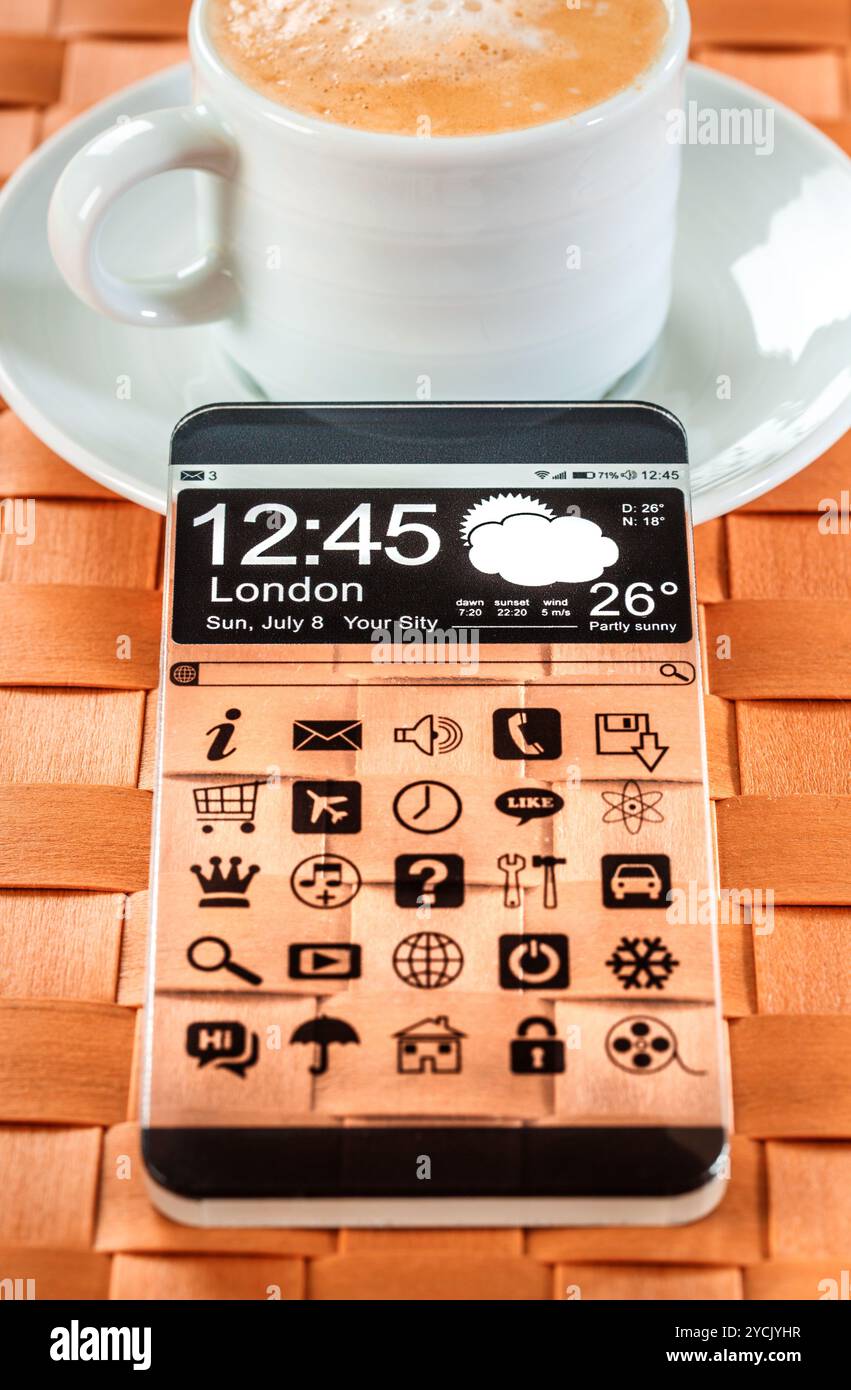 Smartphone mit einem transparenten Display. Stockfoto