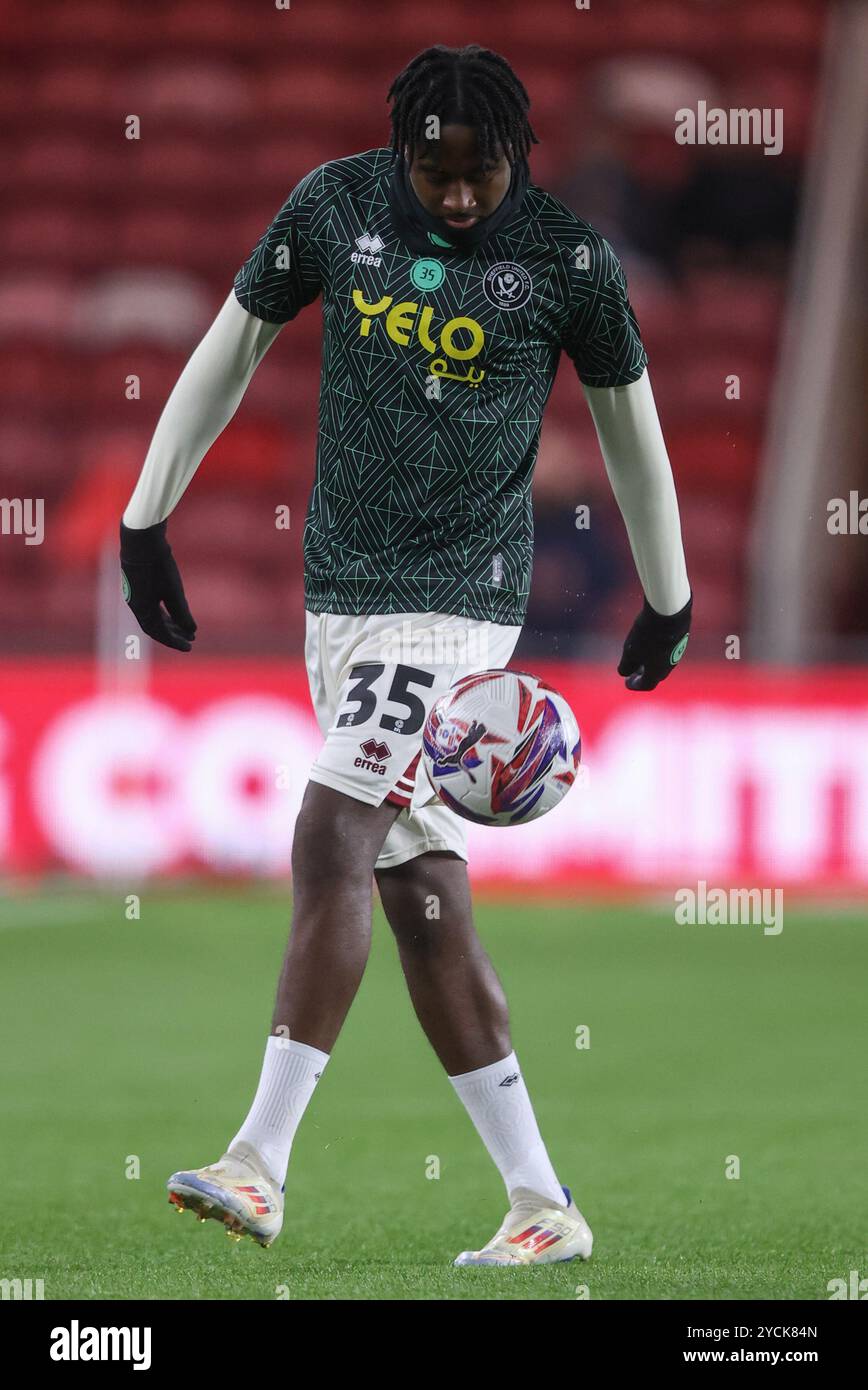 Andre Brooks von Sheffield United im Vorspiel während des Sky Bet Championship Matches Middlesbrough gegen Sheffield United im Riverside Stadium, Middlesbrough, Großbritannien, 23. Oktober 2024 (Foto: Alfie Cosgrove/News Images) Stockfoto