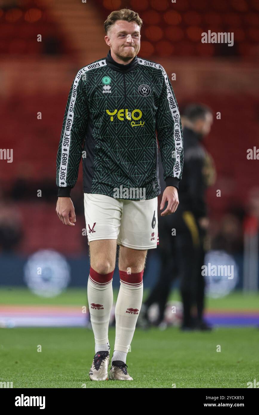 Harry Souttar von Sheffield United im Vorspiel während des Sky Bet Championship Matches Middlesbrough gegen Sheffield United im Riverside Stadium, Middlesbrough, Großbritannien, 23. Oktober 2024 (Foto: Alfie Cosgrove/News Images) Stockfoto