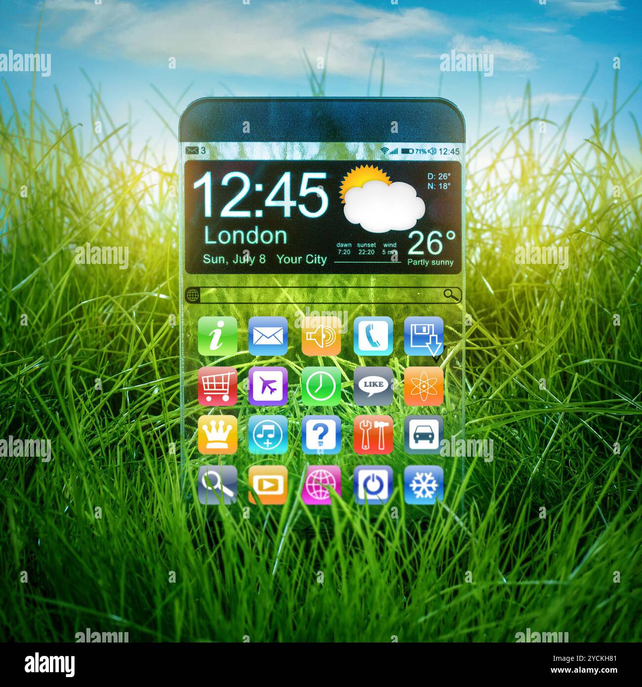 Smartphone mit einem transparenten Display. Stockfoto