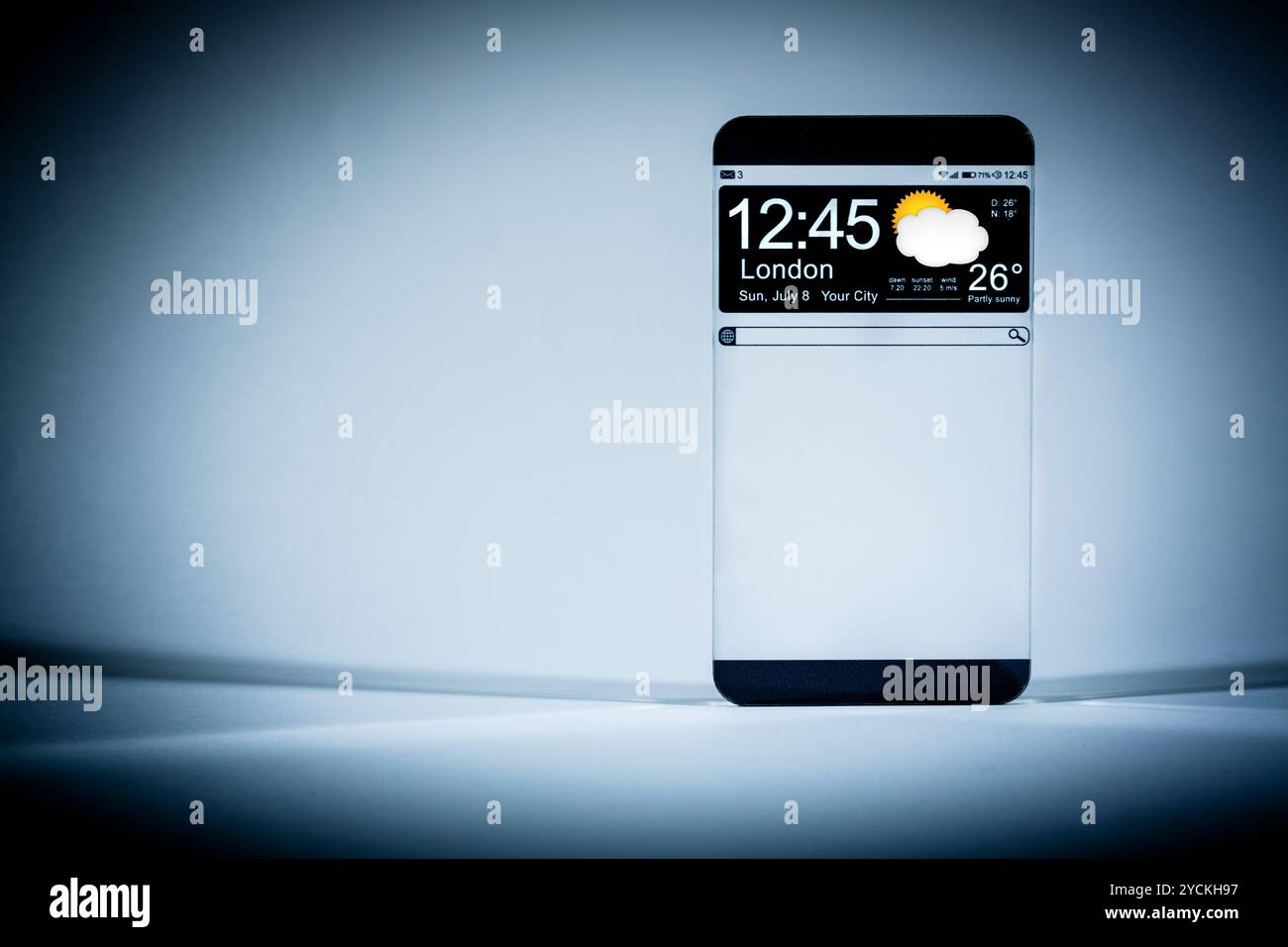 Das Smartphone mit einem transparenten Display. Stockfoto
