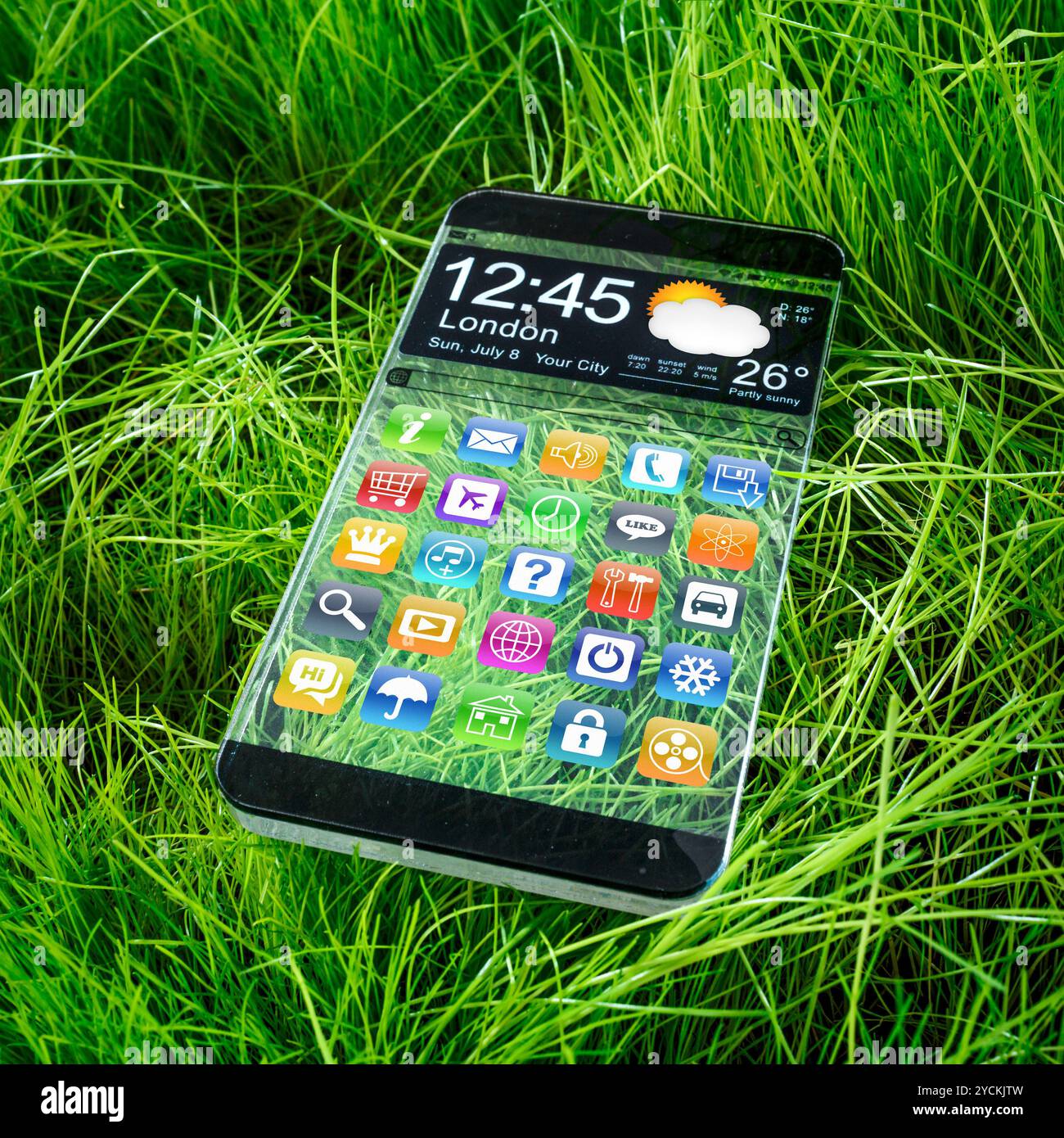 Smartphone mit einem transparenten Display. Stockfoto
