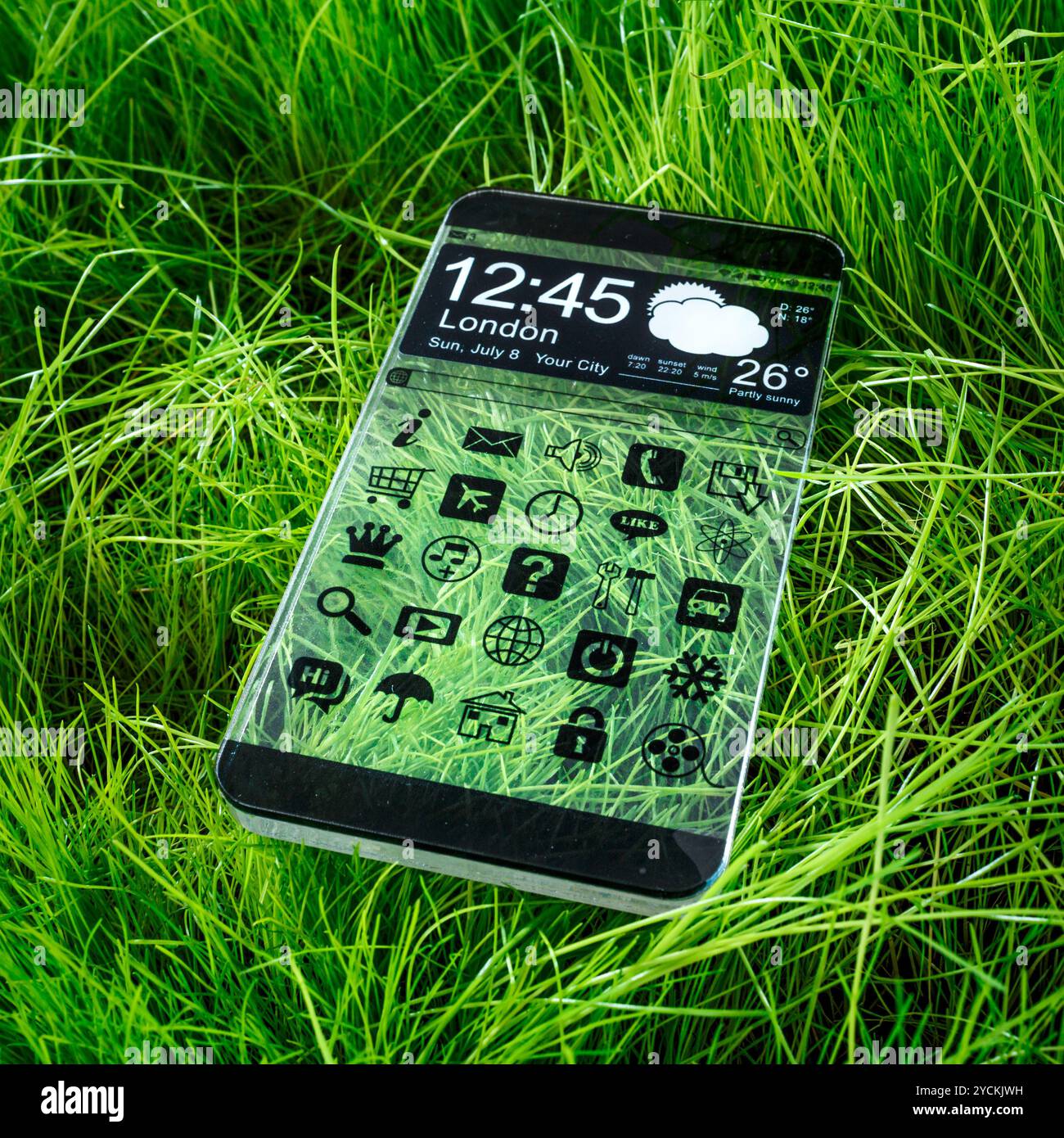 Smartphone mit einem transparenten Display. Stockfoto