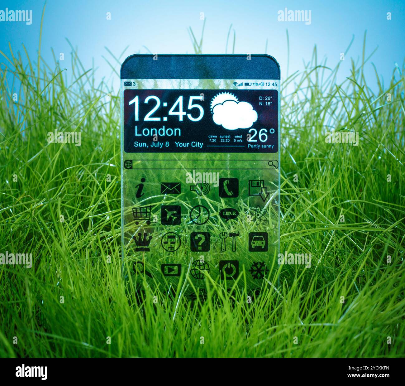 Smartphone mit einem transparenten Display. Stockfoto