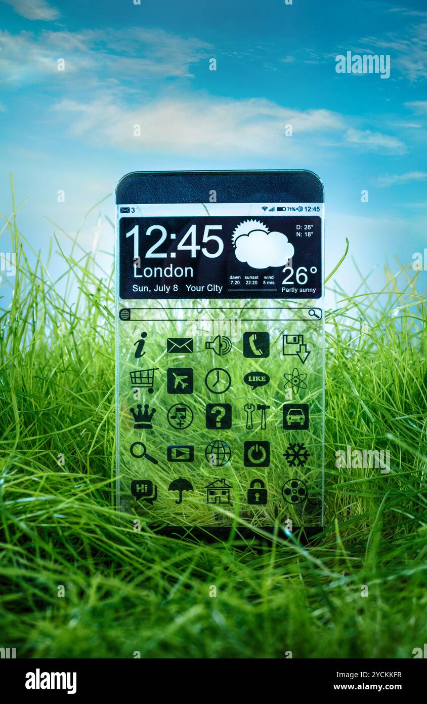 Smartphone mit einem transparenten Display. Stockfoto