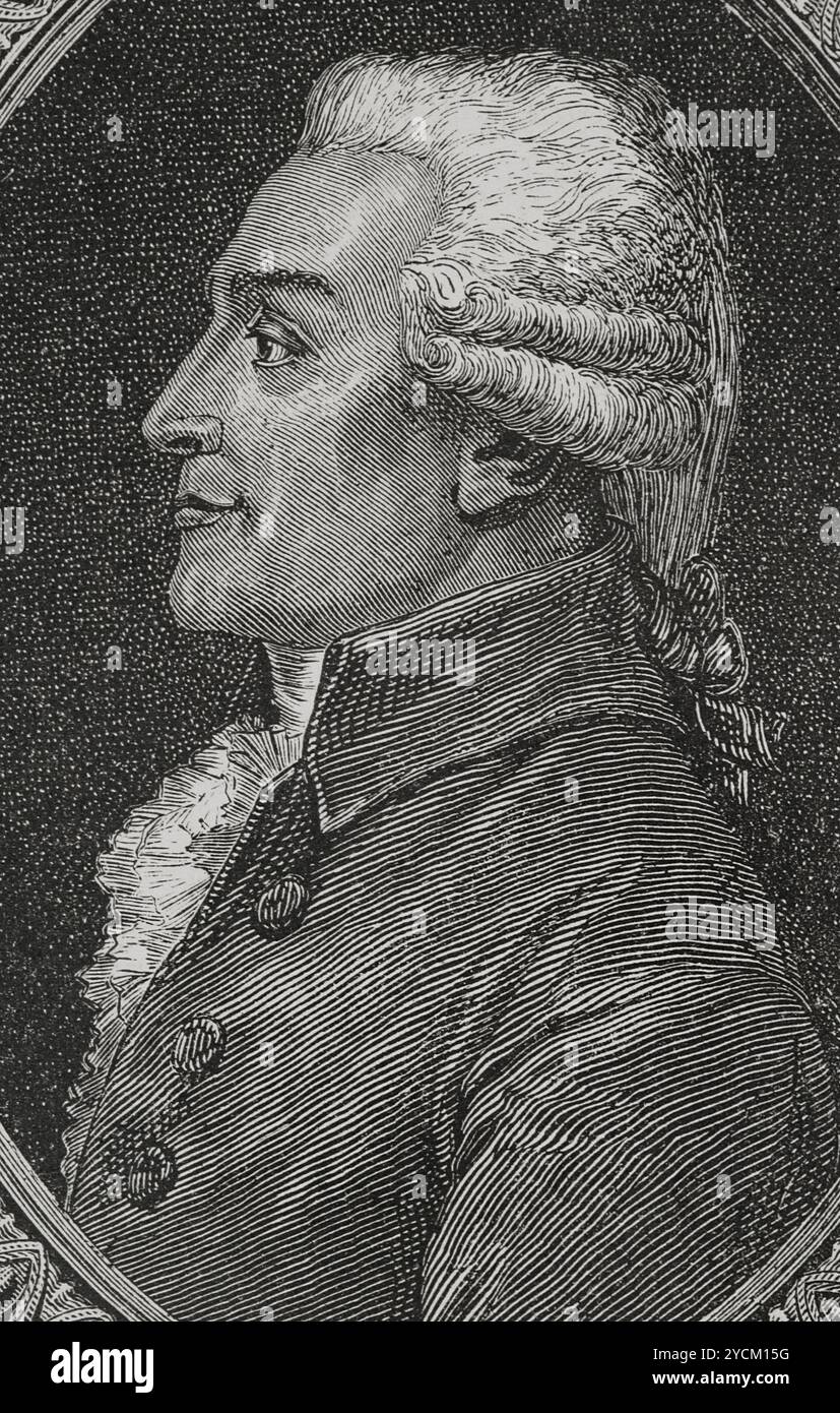 Emmanuel Marie Michel Philippe Fréteau de Saint-Just (1745-1794). Französischer Politiker. 1789 zum Abgeordneter des Adels für Melun und Moret-sur-Loing in die Generalstände gewählt. Präsident der verfassungsgebenden Nationalversammlung (10. Bis 27. Oktober 1789). Hochformat. Zeichnung von Hippolyte de la Charlerie. Stich von Pannemaker. "Geschichte der Französischen Revolution". Band I, 1876. Stockfoto