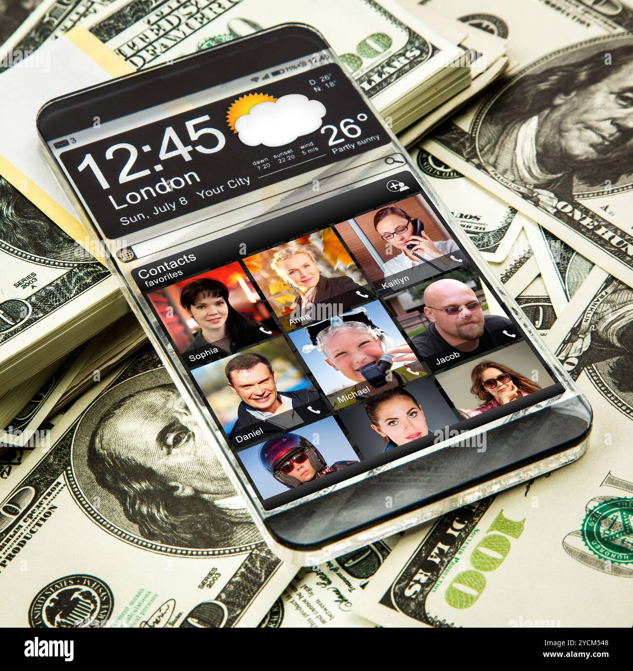 Smartphone mit einem transparenten Display. Stockfoto