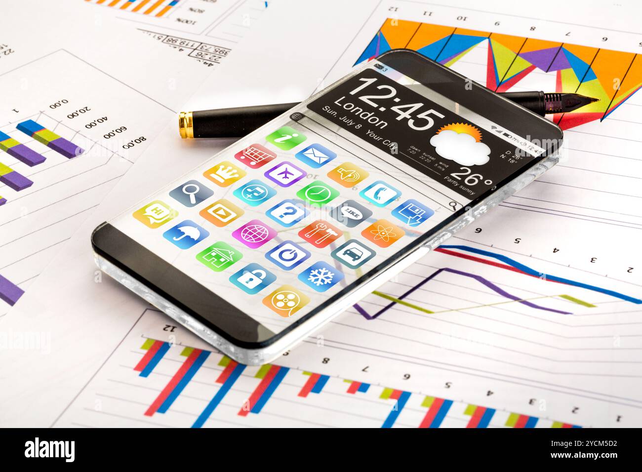 Smartphone mit einem transparenten Display. Stockfoto