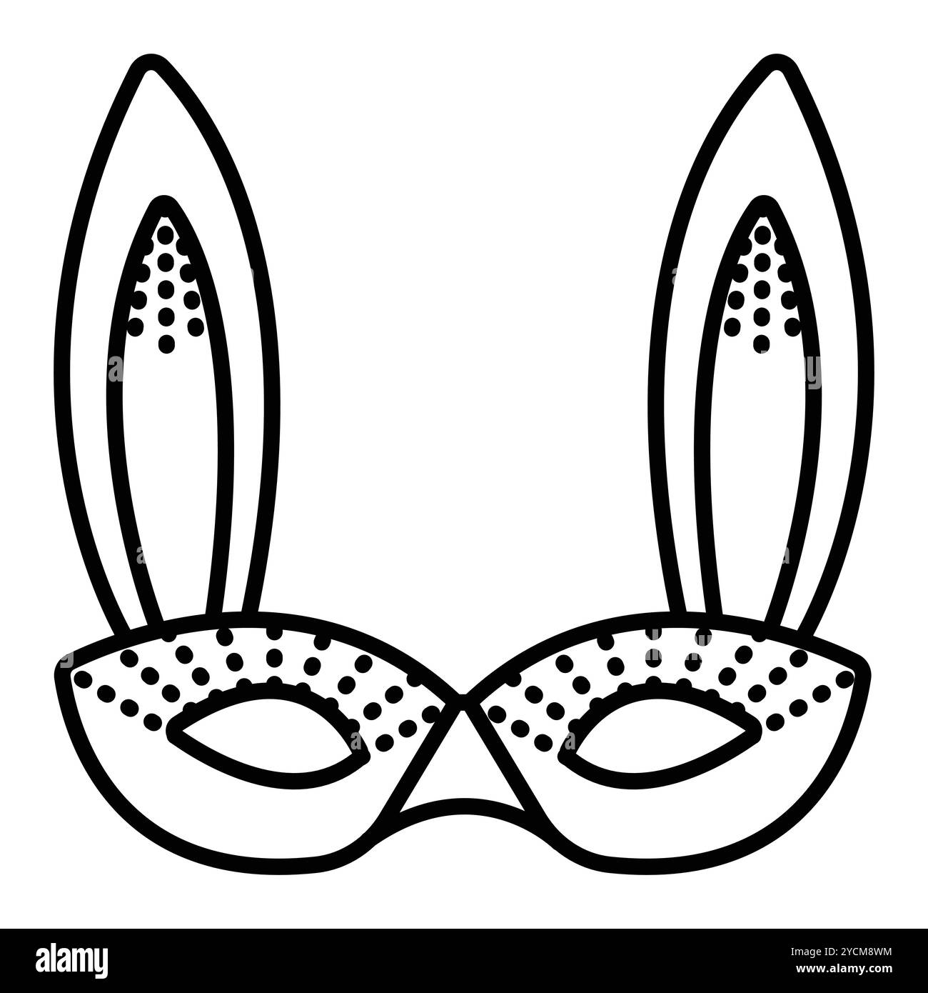 Hase Maskerade Maske, Vektor schwarze Linie Illustration mit Punkten, editierbare Kontur, Pixel perfekt Stock Vektor