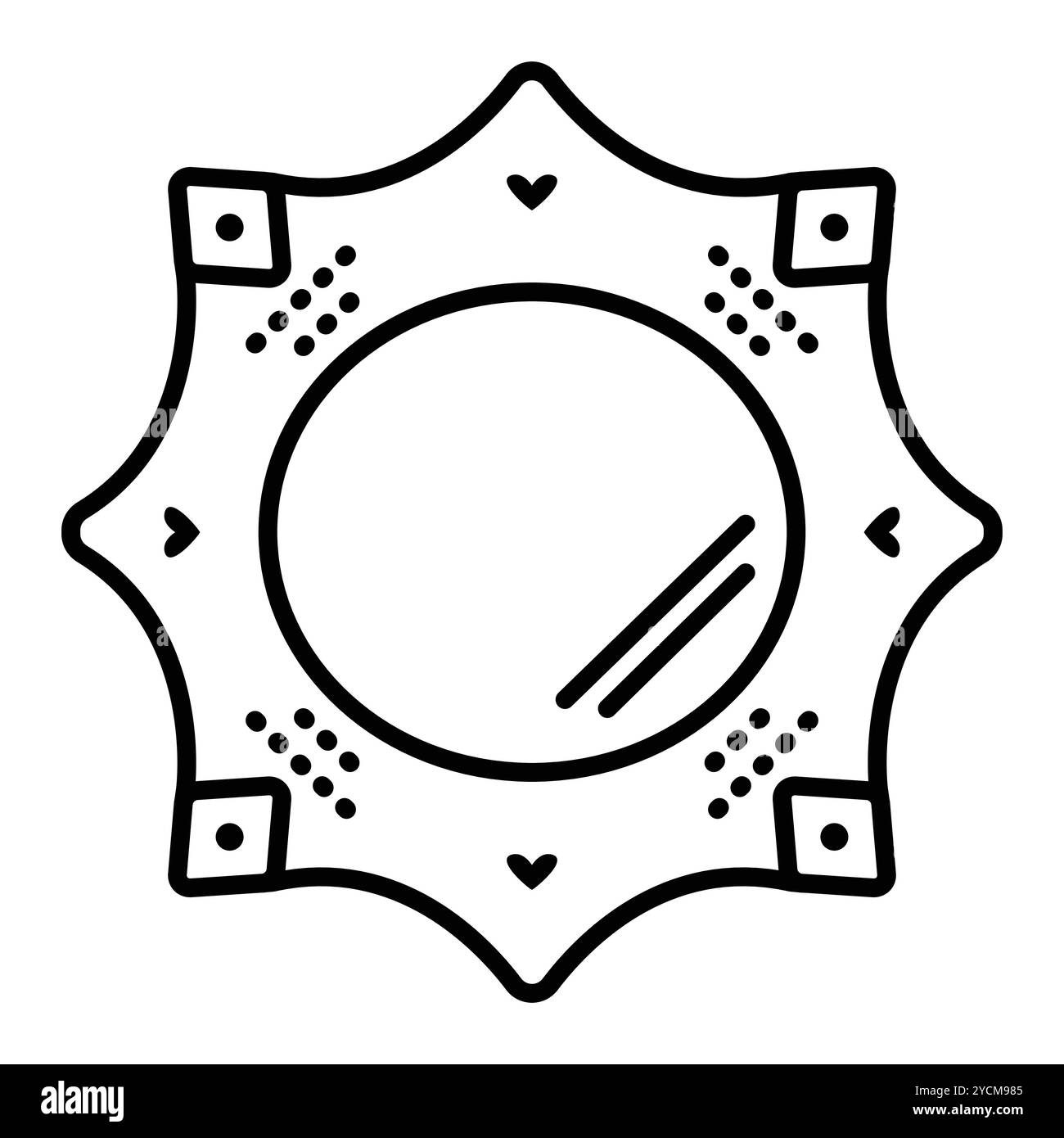 Runder Wandspiegel, Vorderansicht der Möbel, einzelne schwarze Linie Illustration, Umrissvektor monochrome Zeichen, Pixel perfekt, bearbeitbarer Strich Stock Vektor