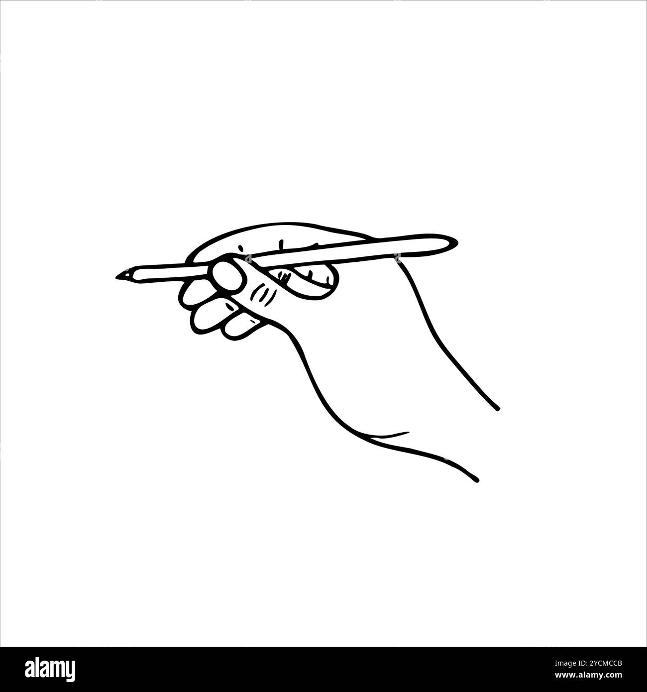 Hand halten Stift für Handschrift Hand gezeichneter Vektor isolierte Illustration gemalt mit schwarzer Tinte. Handgeschriebener Bleistift Schwarzweiß flach für Websites, Apps Stock Vektor