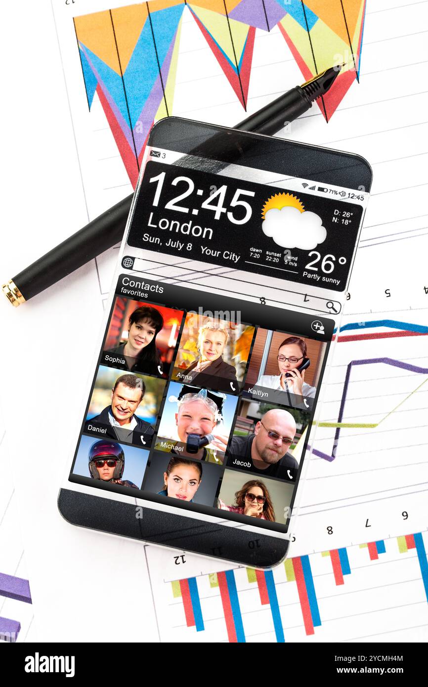 Smartphone mit einem transparenten Display. Stockfoto