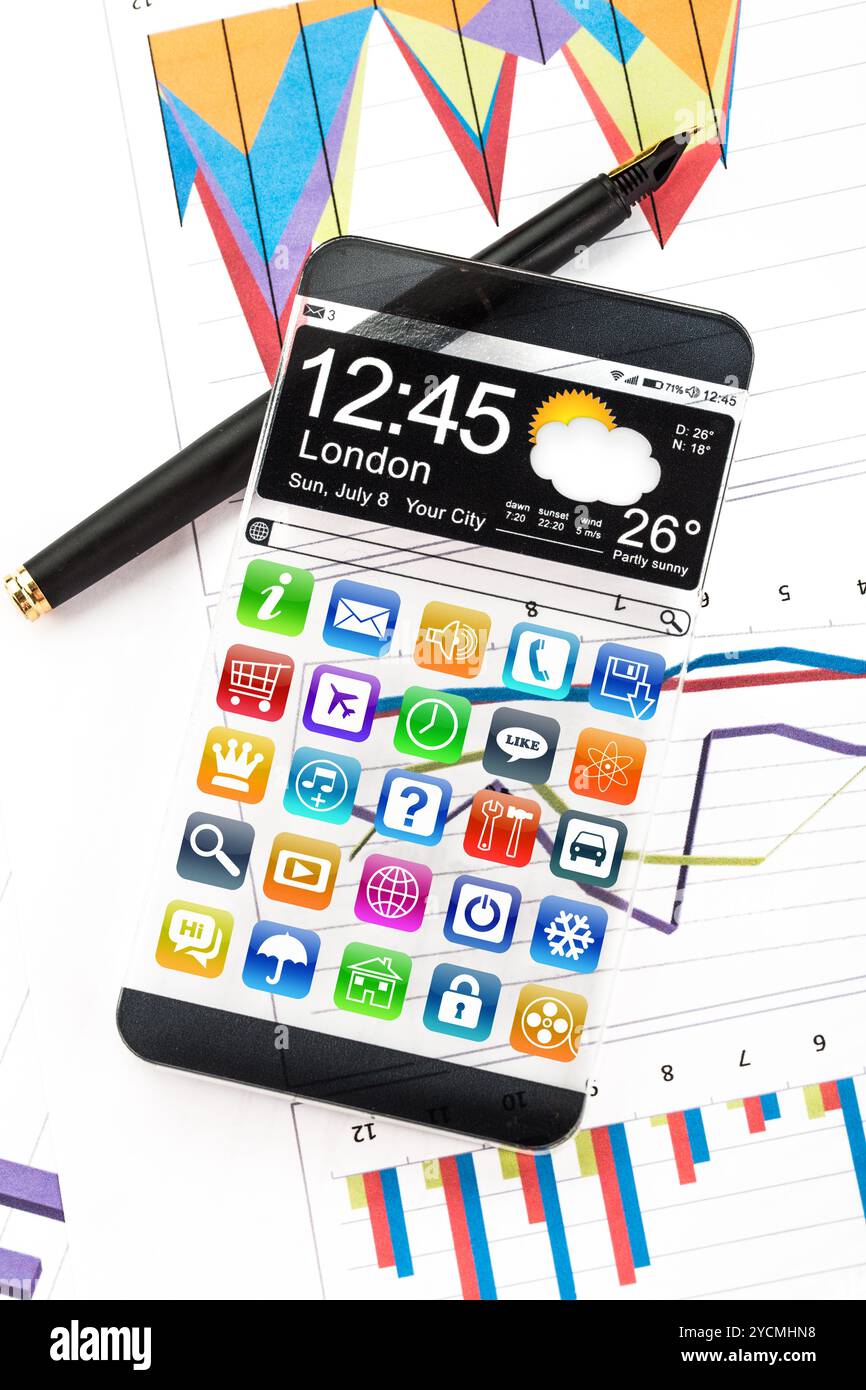 Smartphone mit einem transparenten Display. Stockfoto