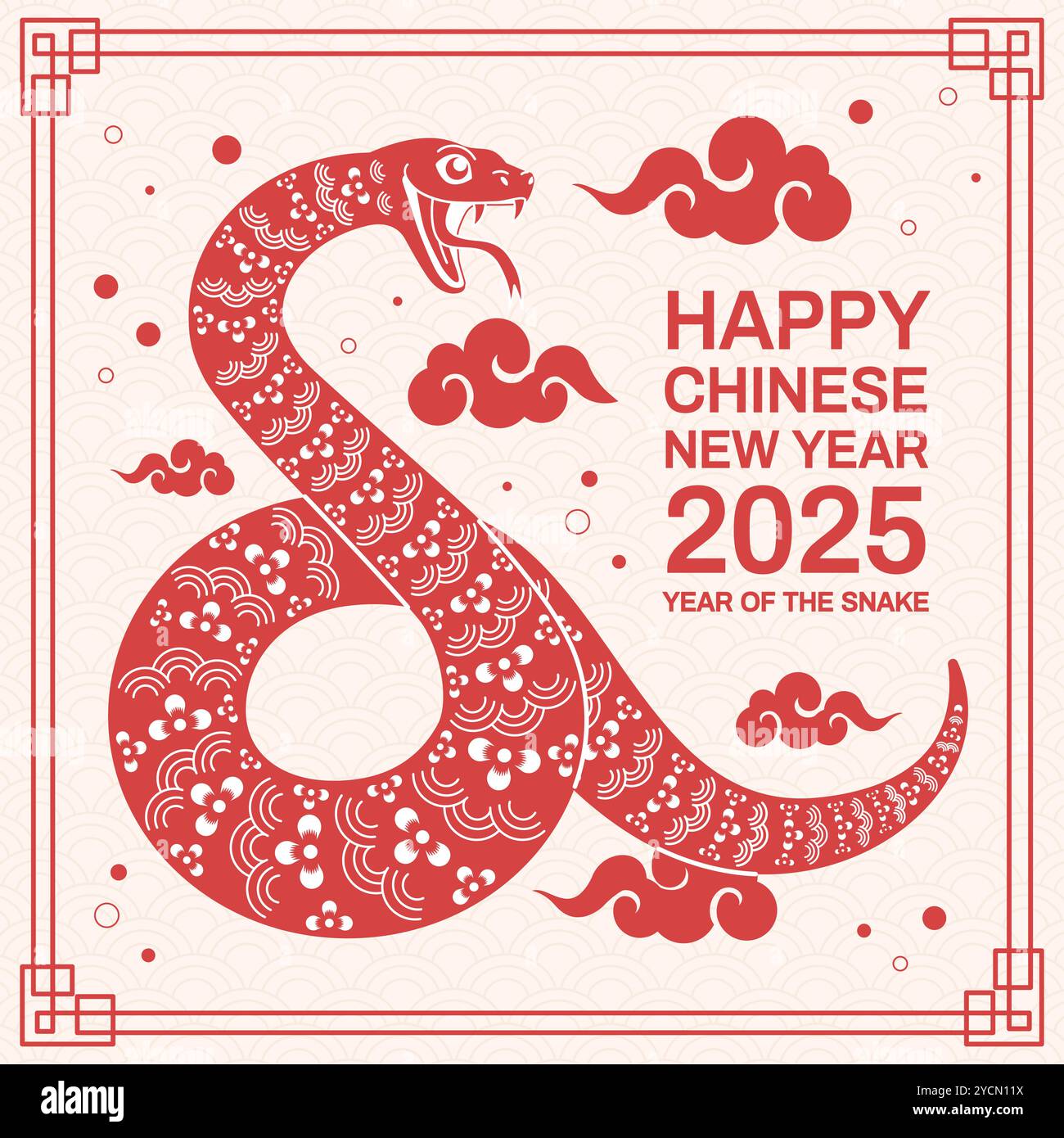 Schlange Neujahrsbanner. Schlangen chinesisch Happy New Year 2025 Grußkarte, Mondkalender Tierkreishoroskop Glückliches Wohlstand Symbol china Festival Event, Swanky Vektor Illustration Original Kunstwerk Stock Vektor